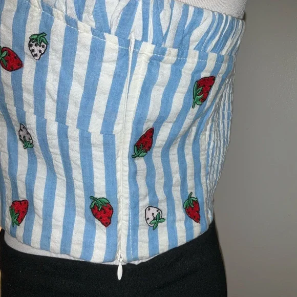 Anthropologie Blue and White Ruffled Bustier Crop Top - Picture 4 of 12